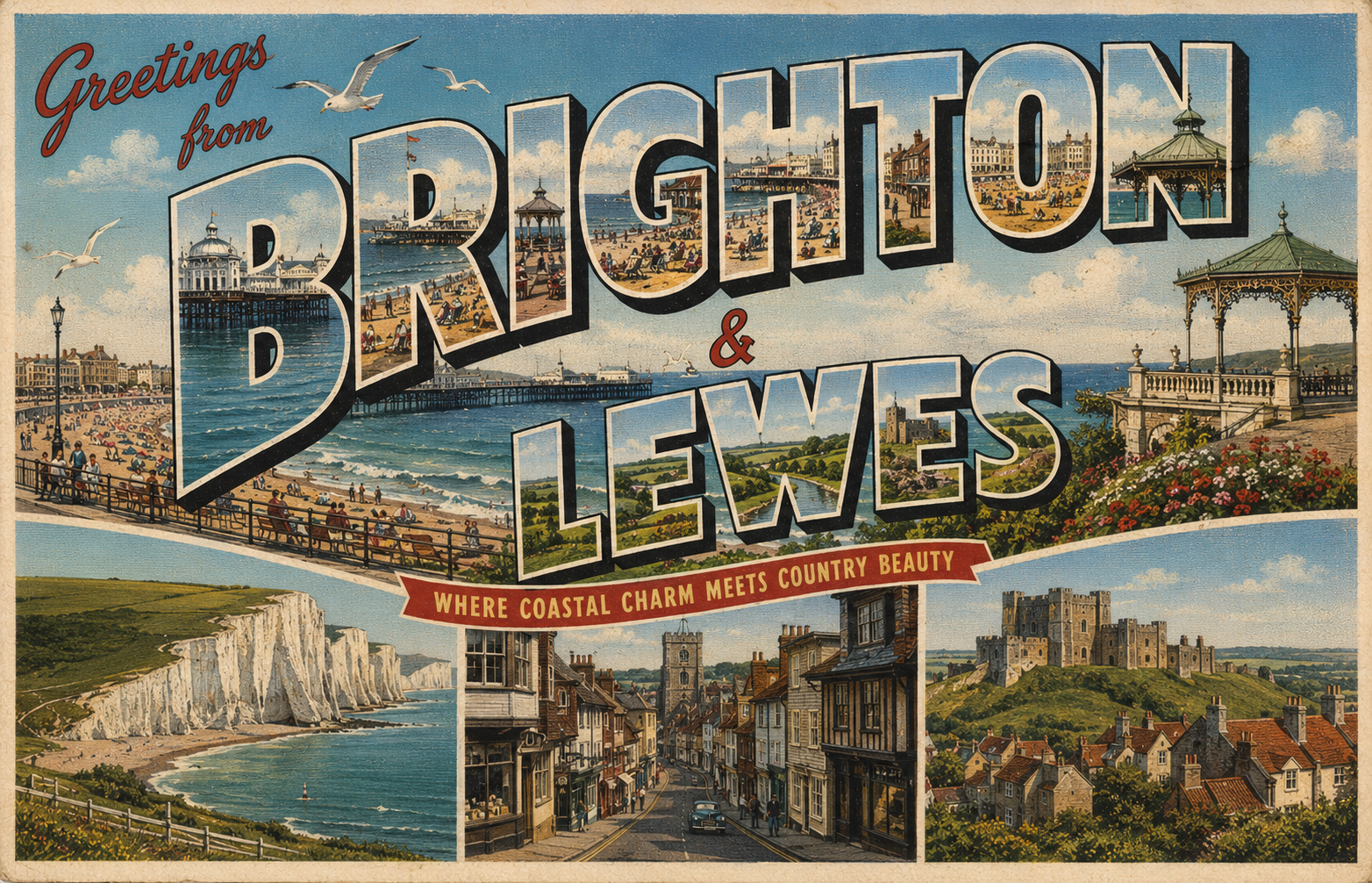 Brighton & Lewes Postcard
