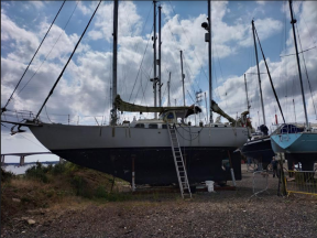Westsail 40 on the hard in Ipswich